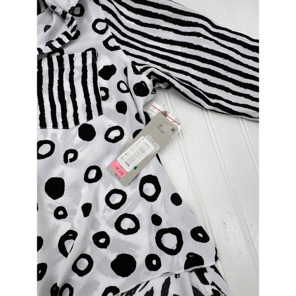 Ali Miles Black & White Polka Dot & Stripe Button-Up Blouse PL Polyester Womens - Picture 6 of 8